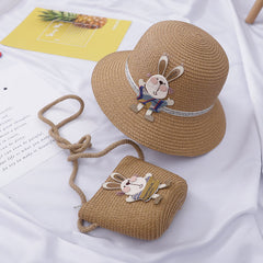 Cute Rabbit Decoration Bag Two-Piece Straw Hat