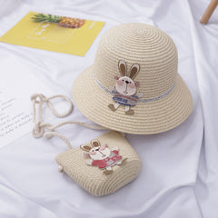 Cute Rabbit Decoration Bag Two-Piece Straw Hat