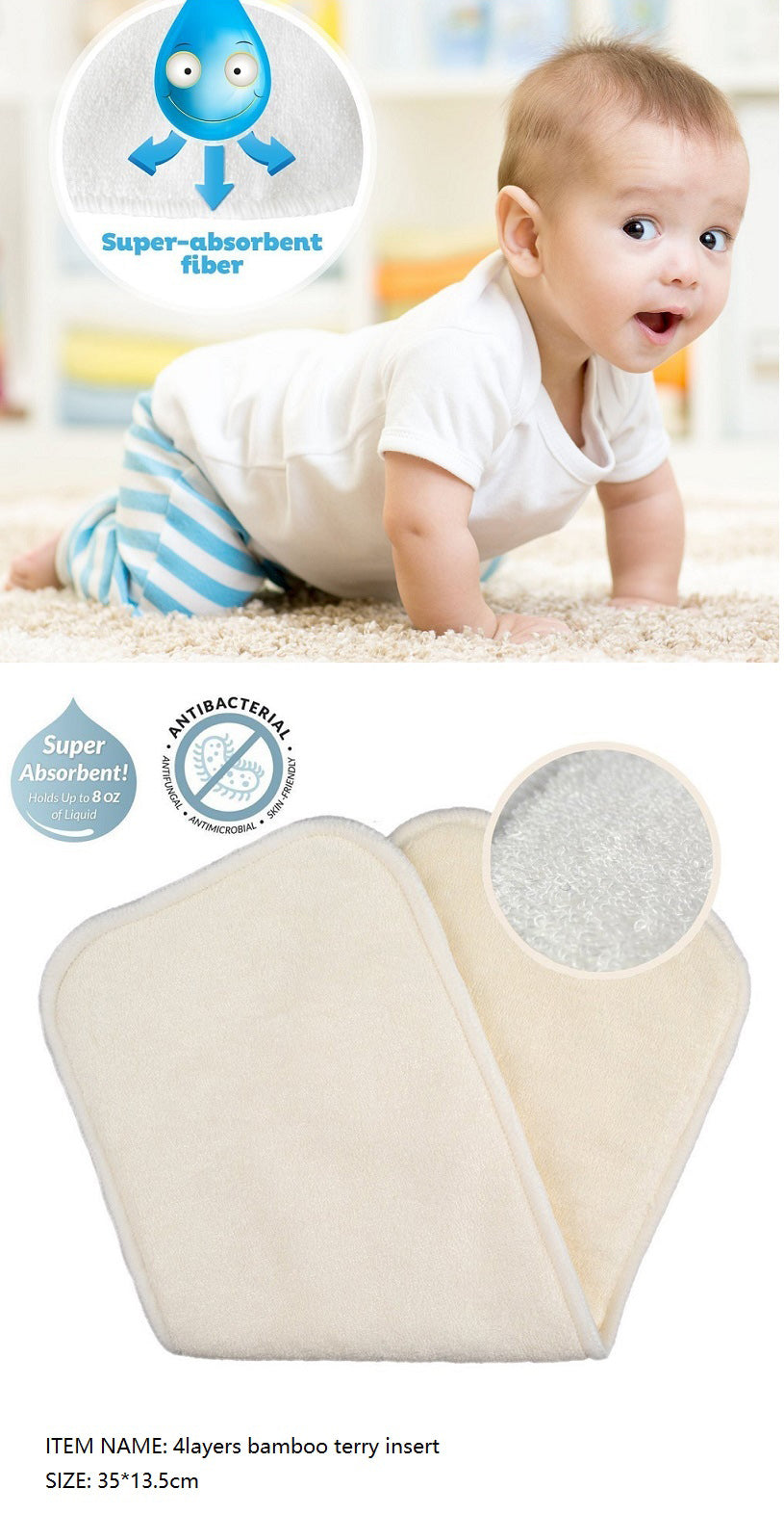 Bamboo Fiber Changing Mat Baby Diaper Diaper Insert Pad
