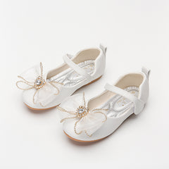 Spring New Girls' Single Shoes Cute Bow Rhinestone Soft Sole Flat Shoes