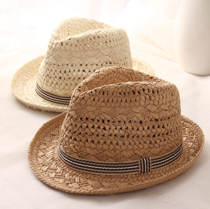 Straw Hat Parent-child Breathable Jazz Hat tide British Top Hat Summer Men's Panama Hat Children's Beach Sun