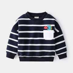 Spring Boys Striped Sweater Casual Loose Round Neck Pullover Sweater Cotton