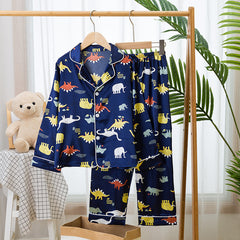 Spring And Autumn Children's Pajamas Silk Boy Girl Child Baby Long-Sleeved Short Suit Ice Silk Baby Air-Conditioned Home Service
