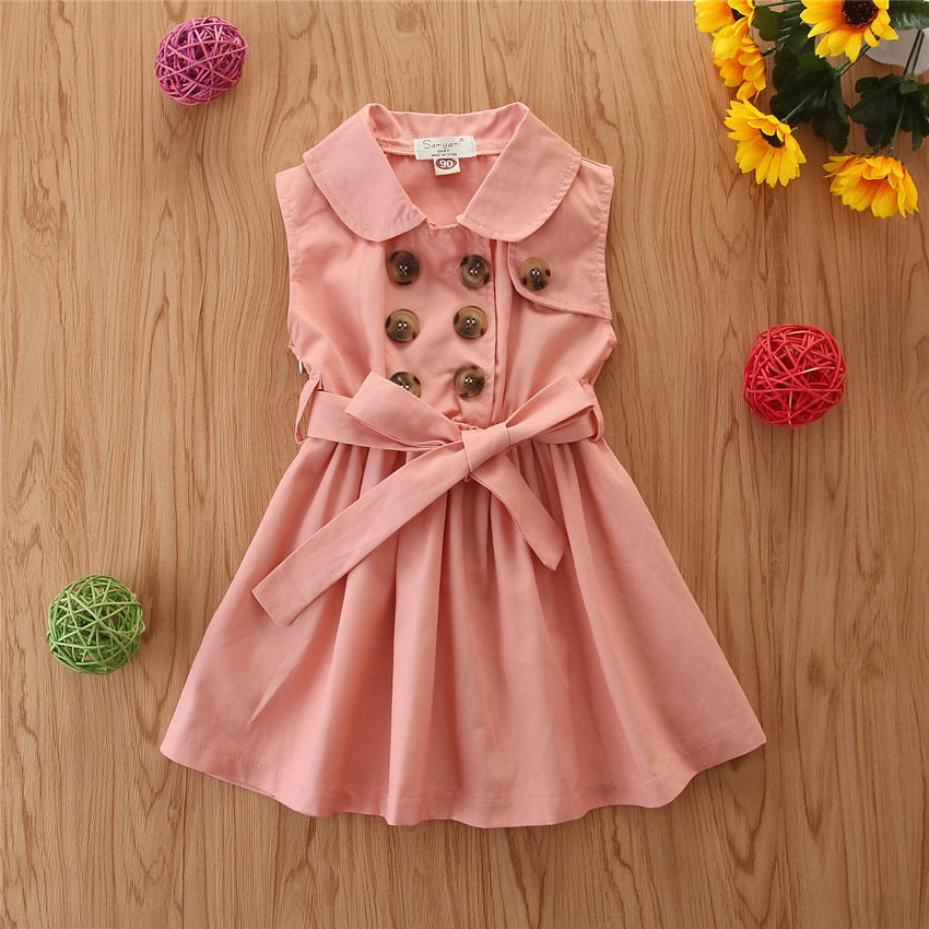 Summer Toddler Baby Girl Dress Kids Princess Casual Sleeveless Sash Button Party A-Line Dress Children Clothing 1-6Y