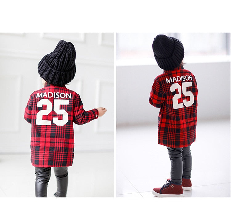 Mother and child red plaid shirt parent-child outfit