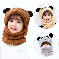 Winter boys and girls bib hat one-piece baby hat ear protection panda head hat