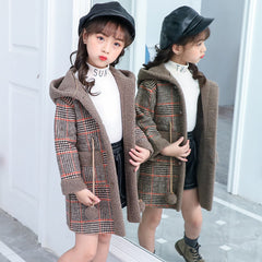 2021 new foreign gas plus velvet jacket thick medium and large children Korean version of the coat woolen coat