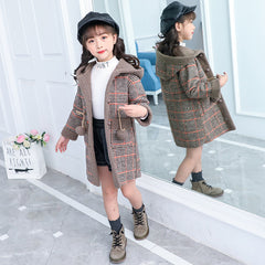 2021 new foreign gas plus velvet jacket thick medium and large children Korean version of the coat woolen coat