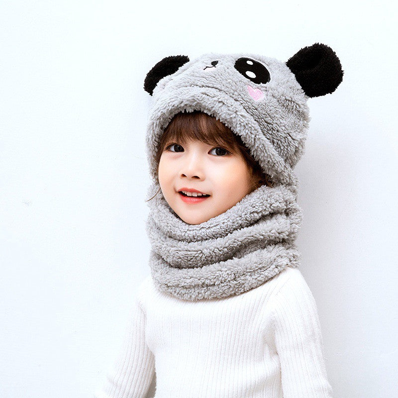 Winter boys and girls bib hat one-piece baby hat ear protection panda head hat