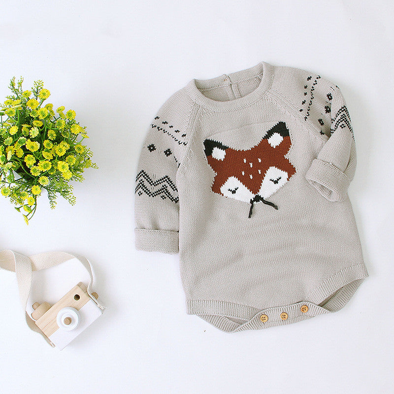 Autumn and Winter Long-Sleeved Fox One-Piece Triangle romper