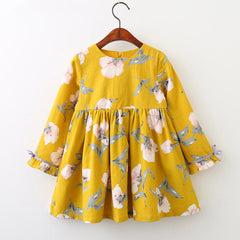 Autumn dress, new girl princess dress, full print flower, bow knot long sleeve dress, children's clothing wholesale