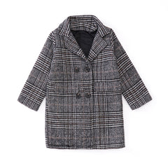 Gray plaid houndstooth coat for girls