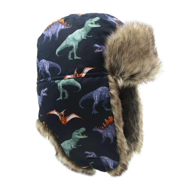 Boys Dinosaur Print Thick Warm Ear Protection Hat