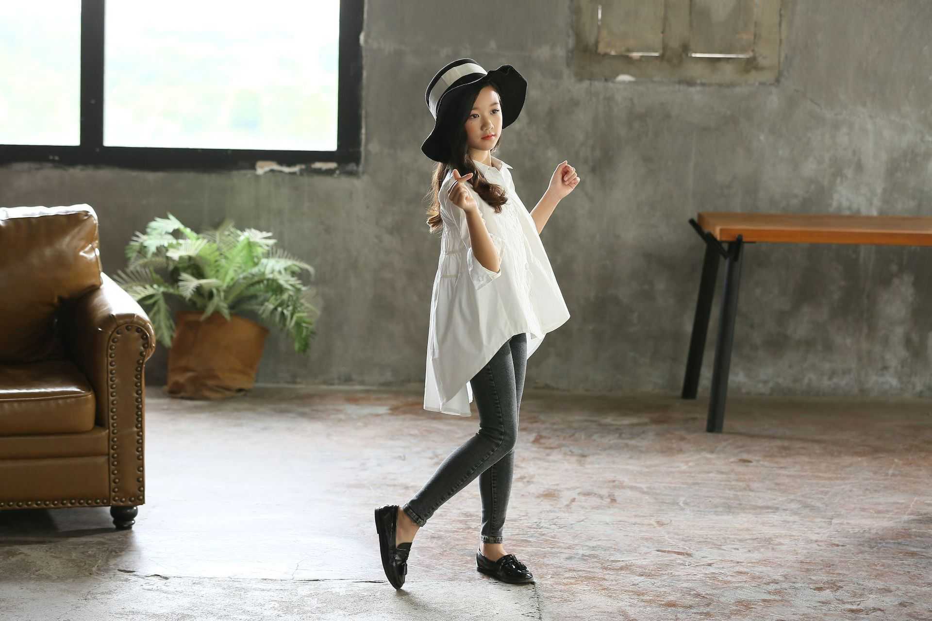Girls' Big Kids Loose Fashionable Tops Korean Style Shirts Big Kids' Swallowtails