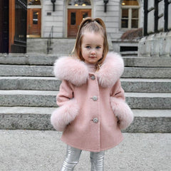 Spring Kid Girls Autumn Warm Woolen Overcoat Fur Coat
