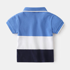 Boys Color Block Lapel Tops Korean Children's Clothing Boys Embroidered Shirts Baby Summer Trends