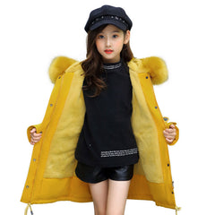 Middle And Large Children's Cotton Coats In The Long Style With Velvet Liner