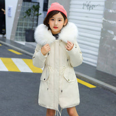 Middle And Large Children's Cotton Coats In The Long Style With Velvet Liner