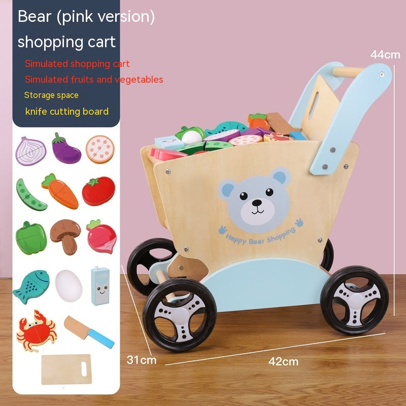 Children's Early Childhood Education Walker Trolley Baby Toddling Walk Walker Shopping Cart Wooden Toy