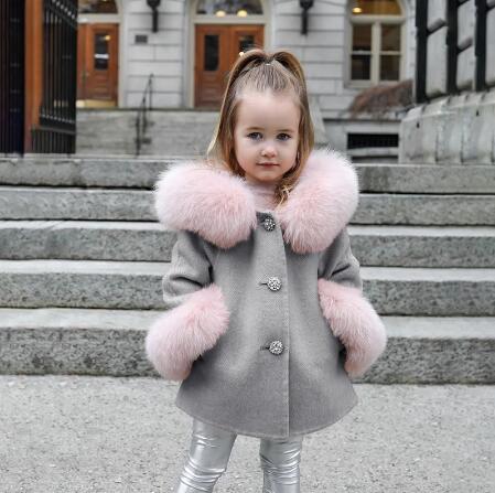 Spring Kid Girls Autumn Warm Woolen Overcoat Fur Coat